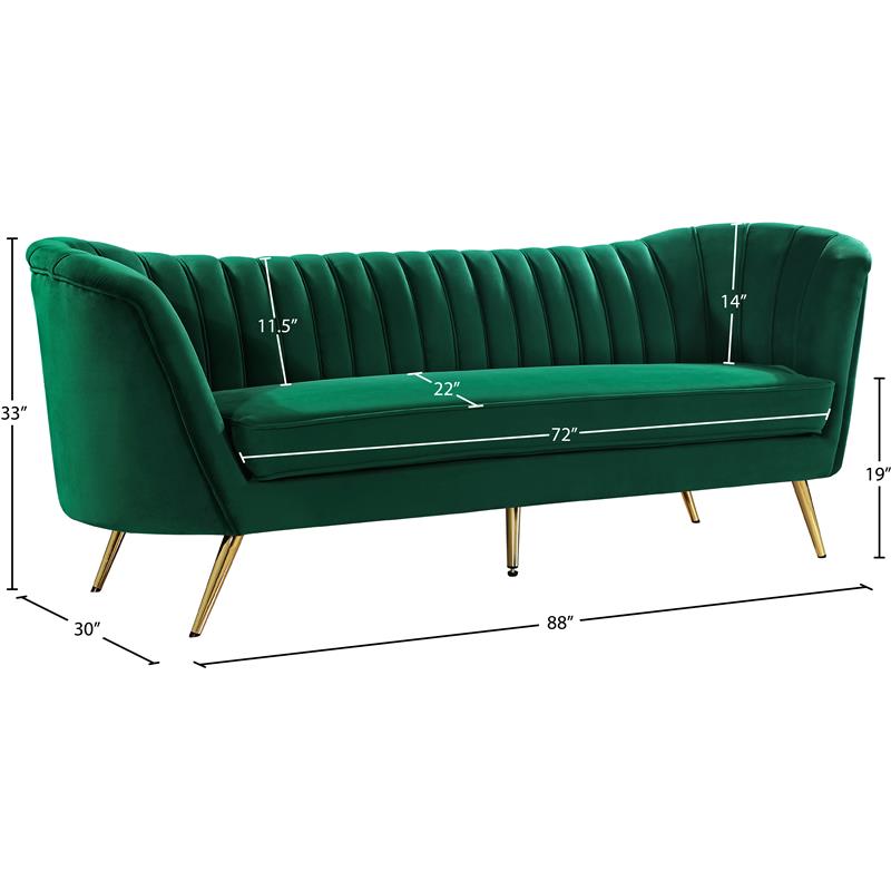 Maklaine Contemporary Upholstered Green Velvet Sofa with Stainless Steel Legs