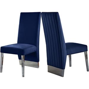 Maklaine Contemporary 19&quotH Velvet Dining Chair in Navy (Set of 2)