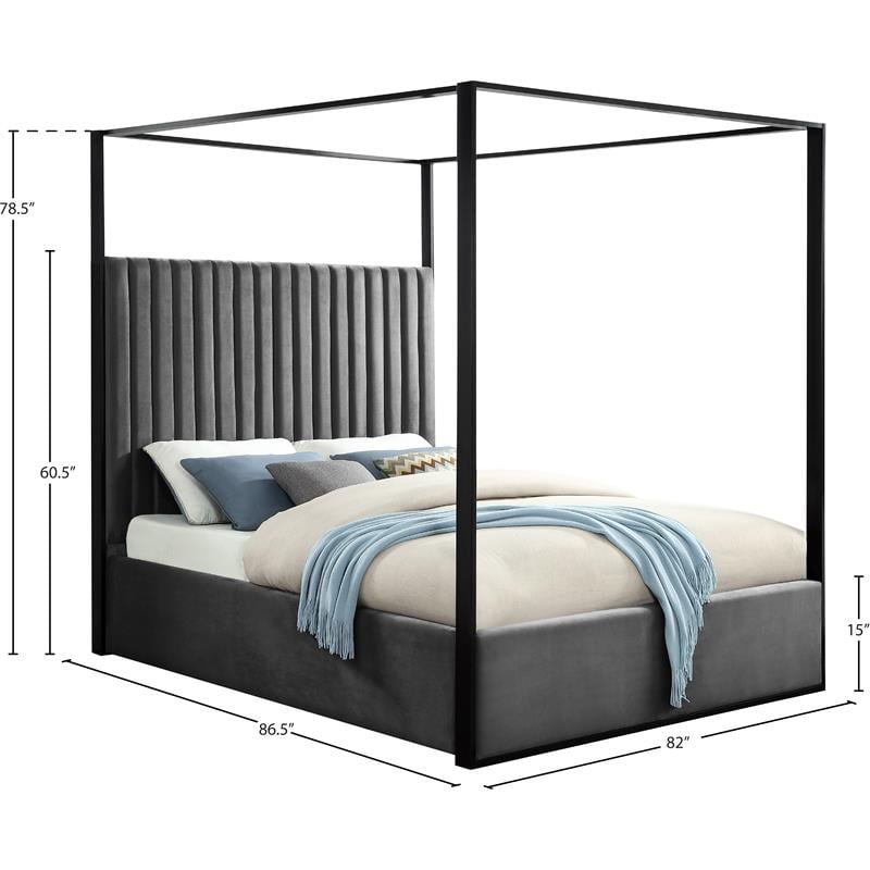 Maklaine Contemporary Solid Wood and Velvet King Bed in Gray
