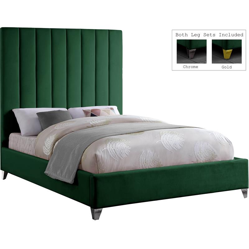 Maklaine Contemporary Deep Detailed Channel Tufted Rich Velvet Full Bed in Green