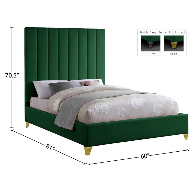 Maklaine Contemporary Deep Detailed Channel Tufted Rich Velvet Full Bed in Green
