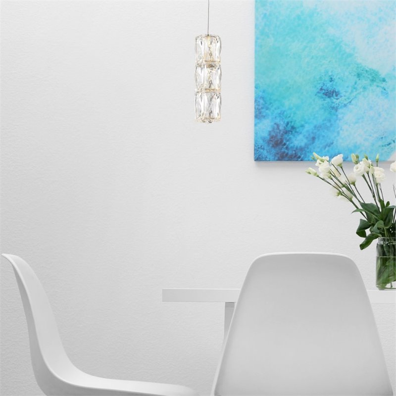 Maklaine Contemporary Elegant Cut Crystal LED Pendant in Chrome