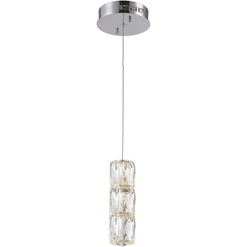 Maklaine Contemporary Elegant Cut Crystal LED Pendant in Chrome