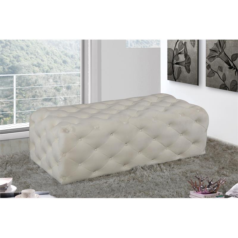 Maklaine Modern Button Tufted Cream Velvet Ottoman and Bench