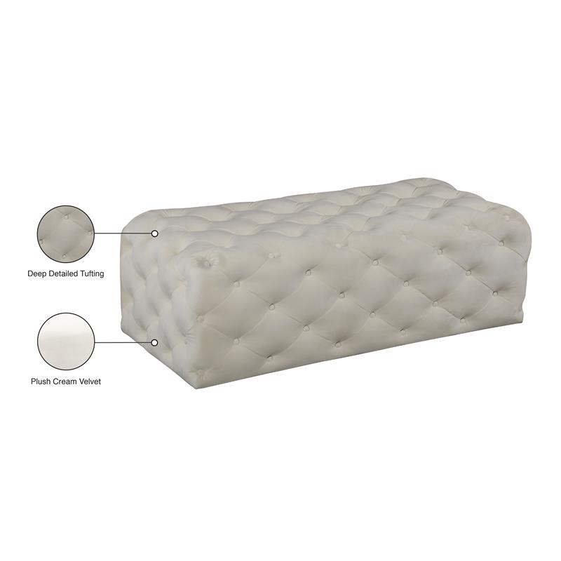 Maklaine Modern Button Tufted Cream Velvet Ottoman and Bench
