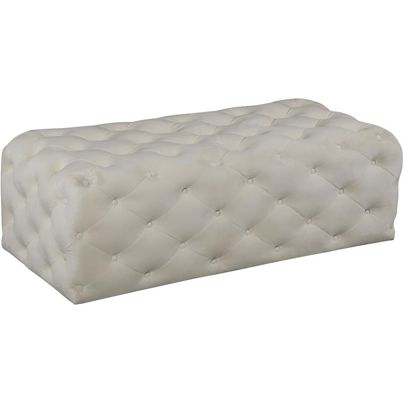 Maklaine Modern Button Tufted Cream Velvet Ottoman and Bench