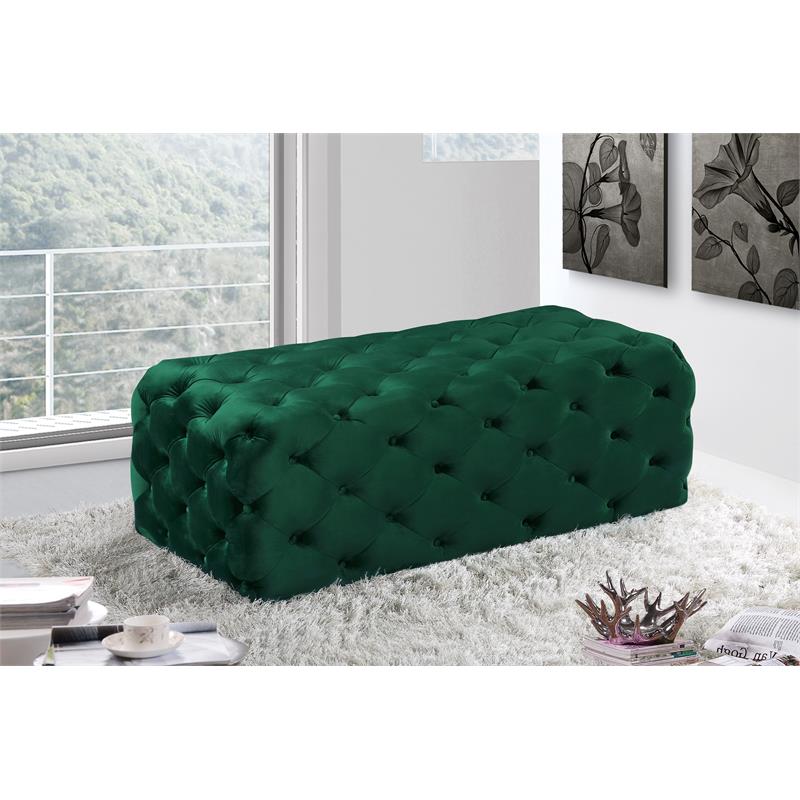 Maklaine Modern Button Tufted Green Velvet Ottoman and Bench