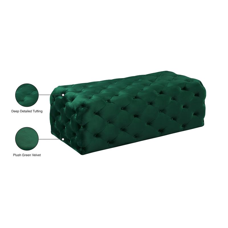 Maklaine Modern Button Tufted Green Velvet Ottoman and Bench