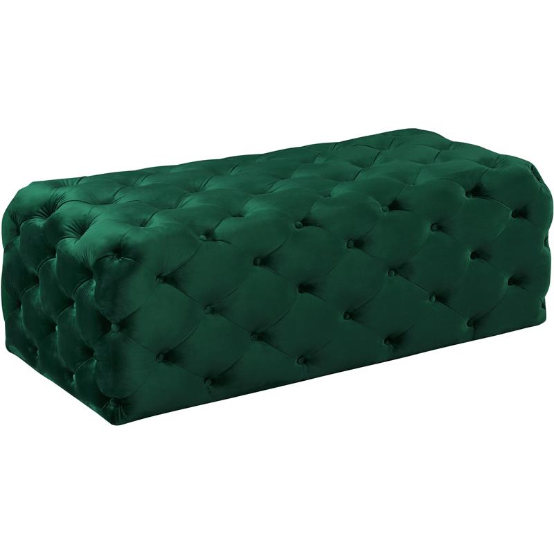Maklaine Modern Button Tufted Green Velvet Ottoman and Bench