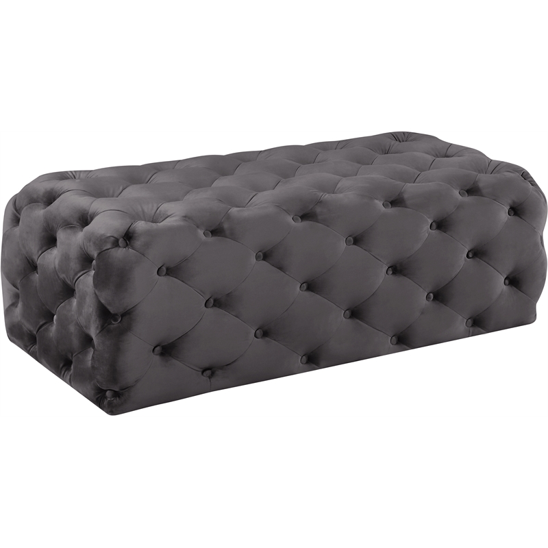 Maklaine Contemporary Button Tufted Gray Velvet Ottoman and Bench