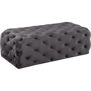 Maklaine Contemporary Button Tufted Gray Velvet Ottoman and Bench
