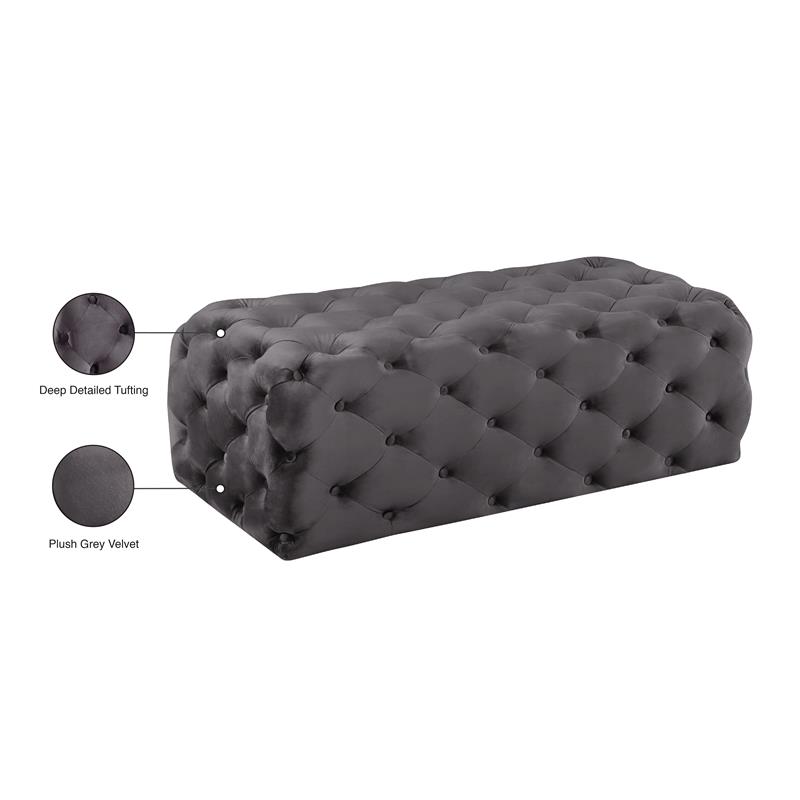 Maklaine Contemporary Button Tufted Gray Velvet Ottoman and Bench