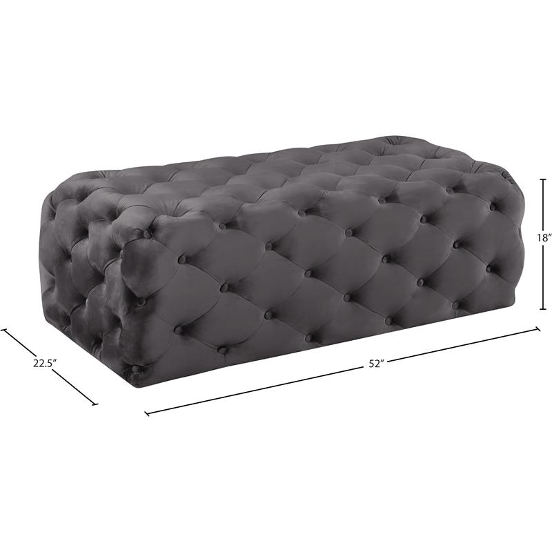 Maklaine Contemporary Button Tufted Gray Velvet Ottoman and Bench