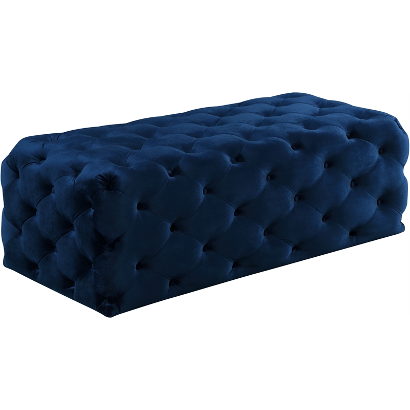 Maklaine Contemporary Button Tufted Navy Velvet Ottoman and Bench
