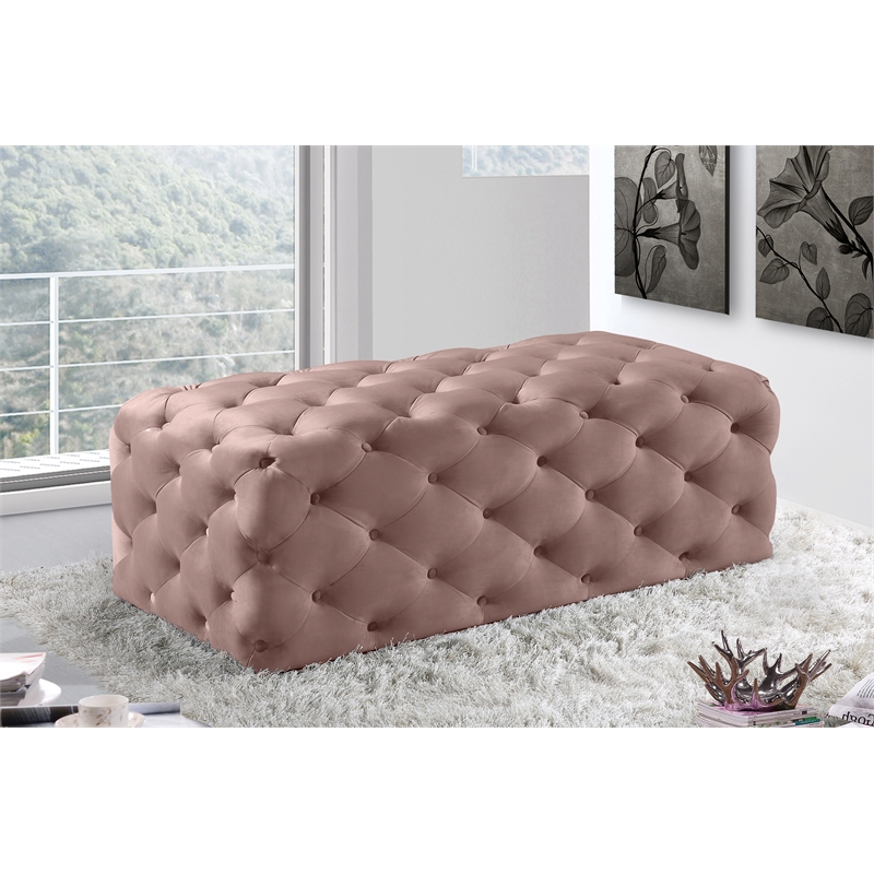 Maklaine Contemporary Button Tufted Pink Velvet Ottoman and Bench