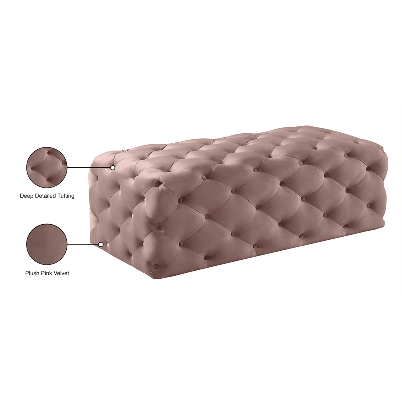 Maklaine Contemporary Button Tufted Pink Velvet Ottoman and Bench