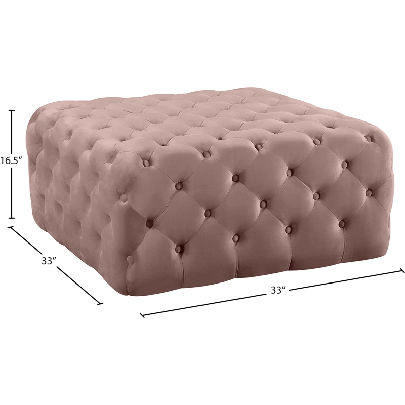 Maklaine Contemporary Button Tufted Pink Velvet Ottoman and Bench