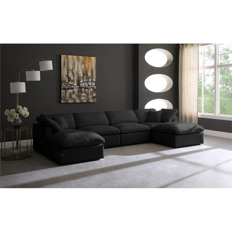 Maklaine Contemporary Standard Black Velvet Modular Sectional