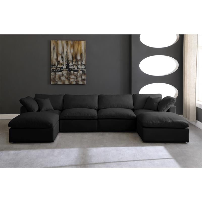 Maklaine Contemporary Standard Black Velvet Modular Sectional