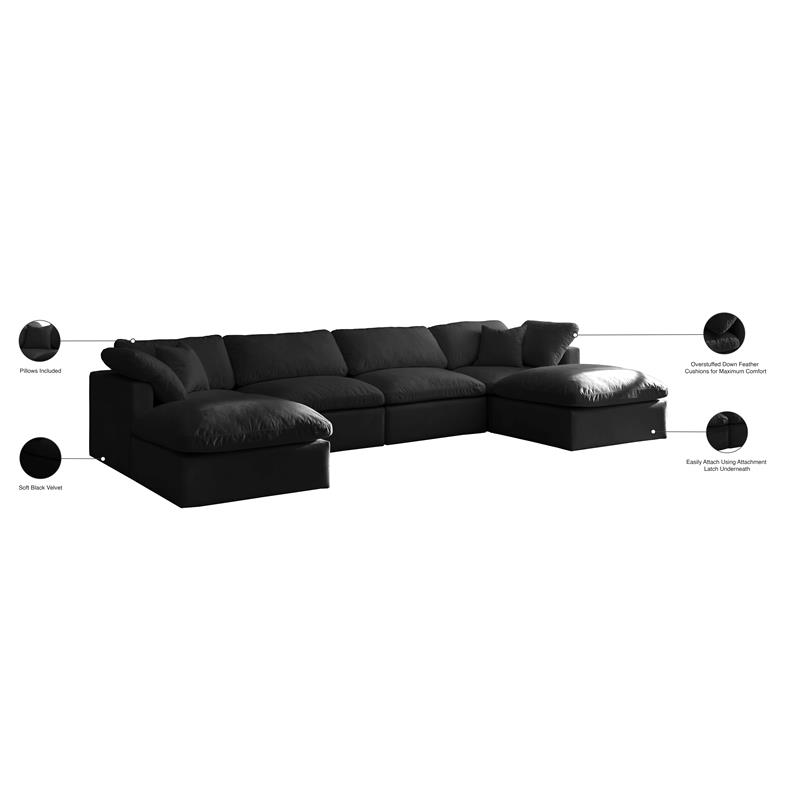 Maklaine Contemporary Standard Black Velvet Modular Sectional
