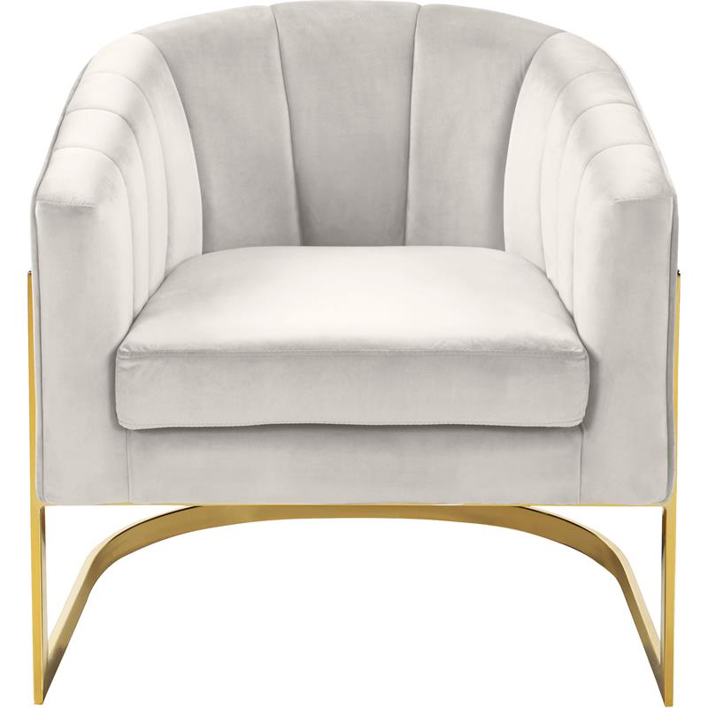 Maklaine Velvet Cream Accent Chair Rectangular Channel Tufted 30