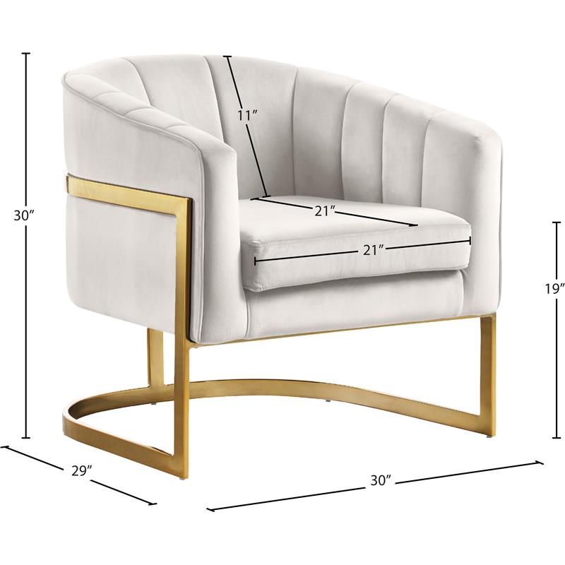 Maklaine Velvet Cream Accent Chair Rectangular Channel Tufted 30