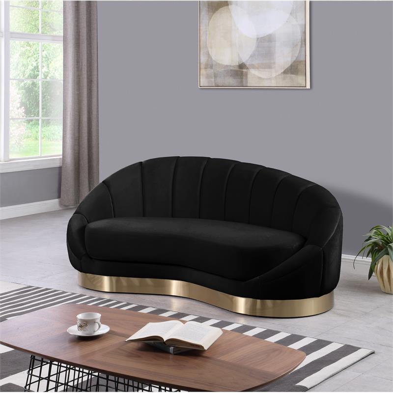 Maklaine Contemporary Upholstered Black Velvet Chaise with Stainless Steel Base