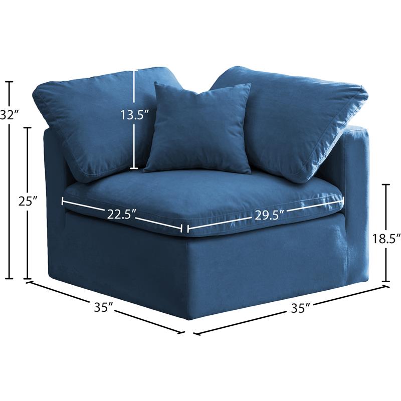 Maklaine Contemporary Standard Navy Velvet Modular Corner Chair