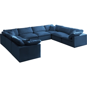Maklaine Contemporary Standard Navy Velvet Modular Sectional