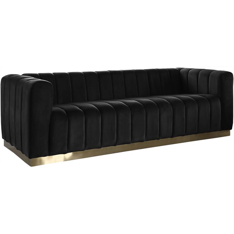 Maklaine Contemporary Upholstered Black Velvet Sofa with Stainless Steel Base