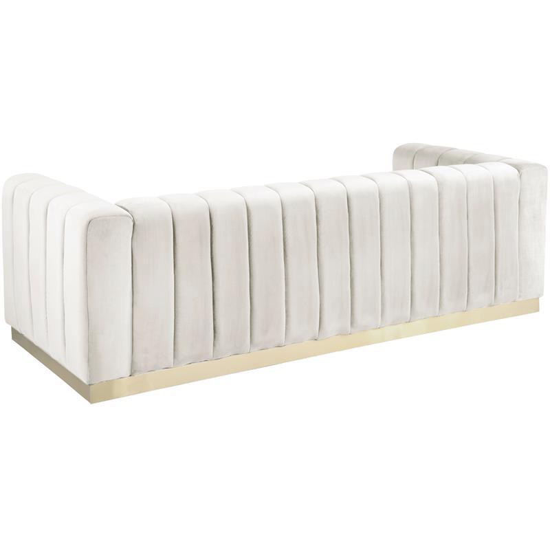 Maklaine Contemporary Upholstered Cream Velvet Sofa with Stainless Steel Base