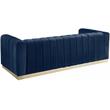 Maklaine Contemporary Deep Channel Tufted Upholstered Navy Velvet Sofa