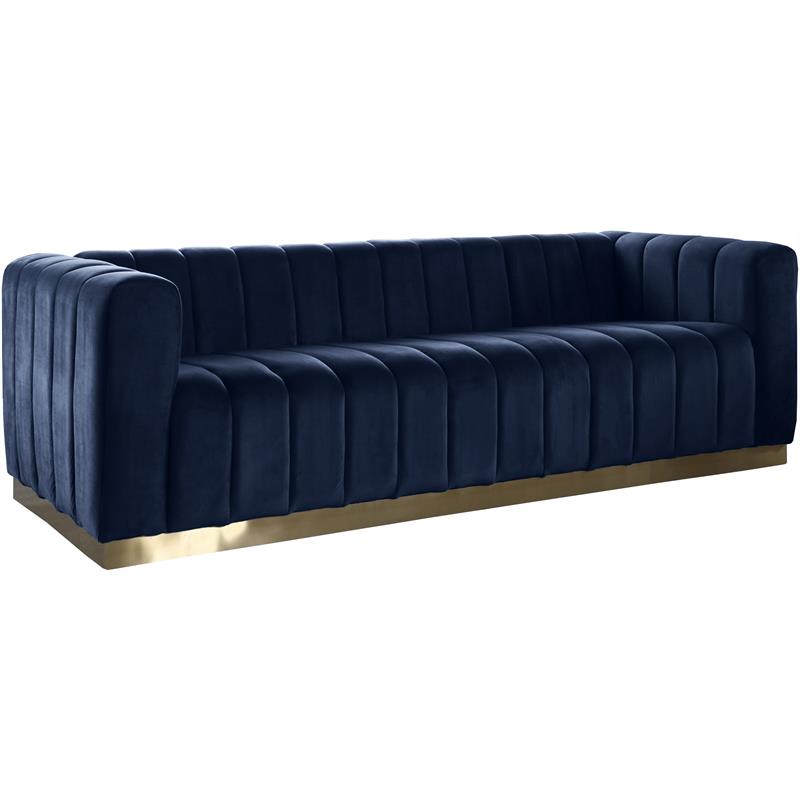 Maklaine Contemporary Deep Channel Tufted Upholstered Navy Velvet Sofa
