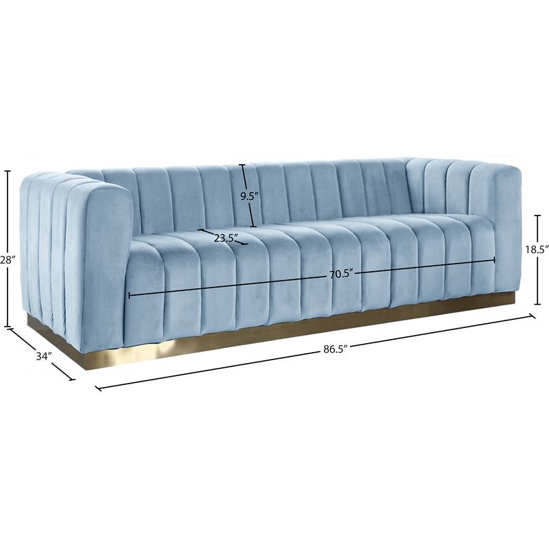 Maklaine Contemporary Sky Blue Velvet Sofa with Stainless Steel Base