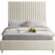 Maklaine Contemporary Deep Detailed Channel Tufted Cream Velvet Full Bed