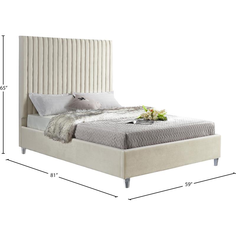 Maklaine Contemporary Deep Detailed Channel Tufted Cream Velvet Full Bed