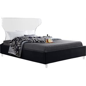 Maklaine Modern / Contemporary Soft Black Finish Velvet King Bed