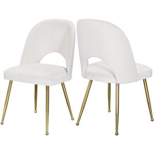 Maklaine Contemporary Upholstered Cream Velvet Dining Chair (Set of 2)