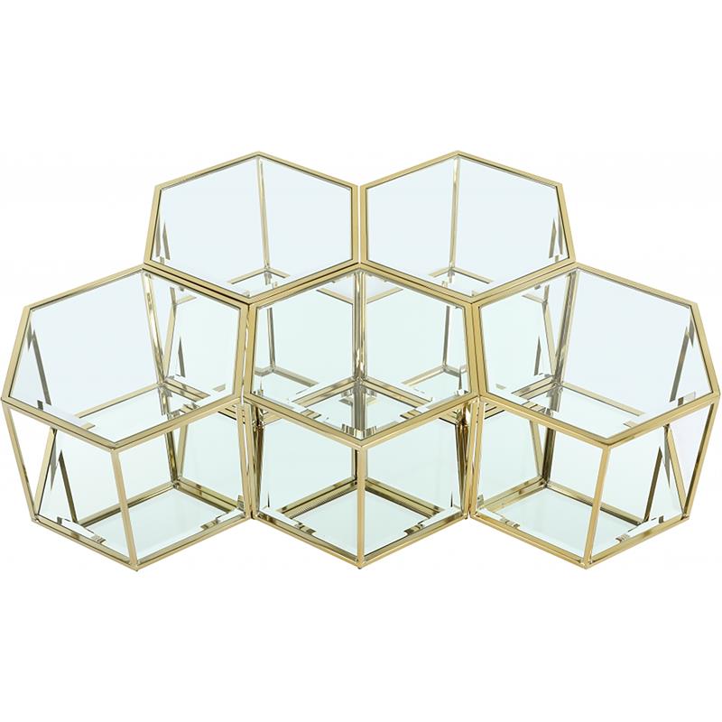Maklaine Modular Stainless Steel and Glass 5 Piece Coffee Table