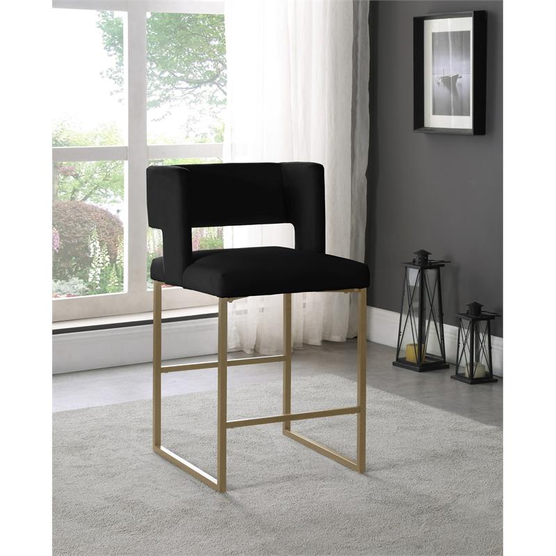 Maklaine Contemporary Soft Black Velvet Counter Stool (Set of 2)