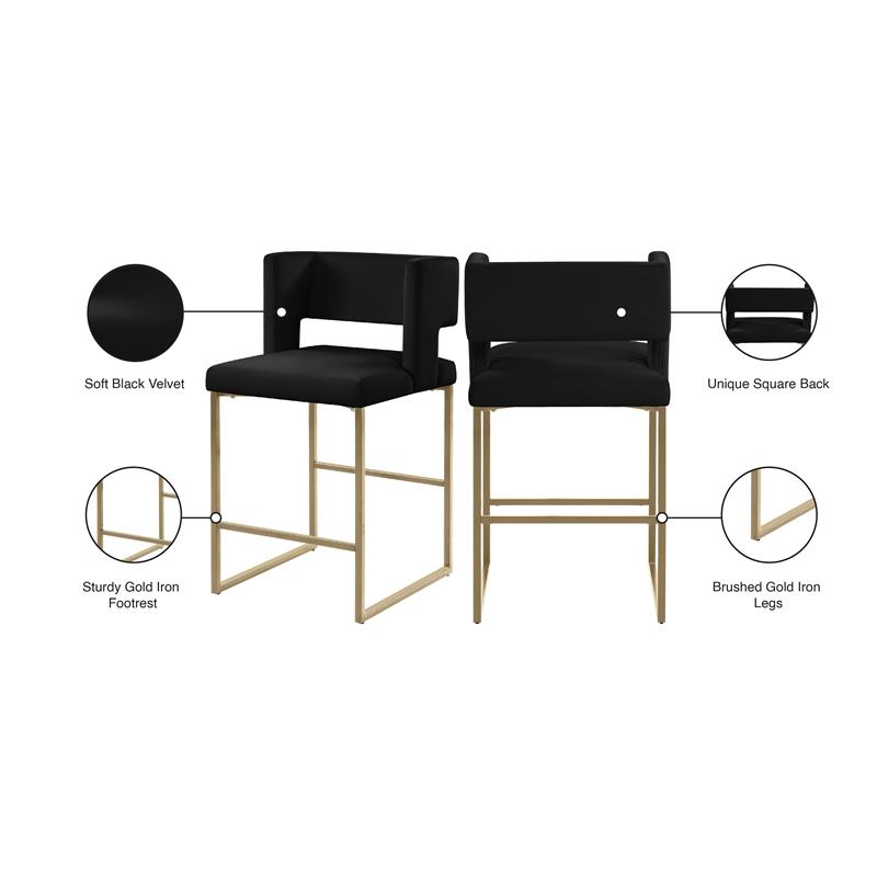 Maklaine Contemporary Soft Black Velvet Counter Stool (Set of 2)