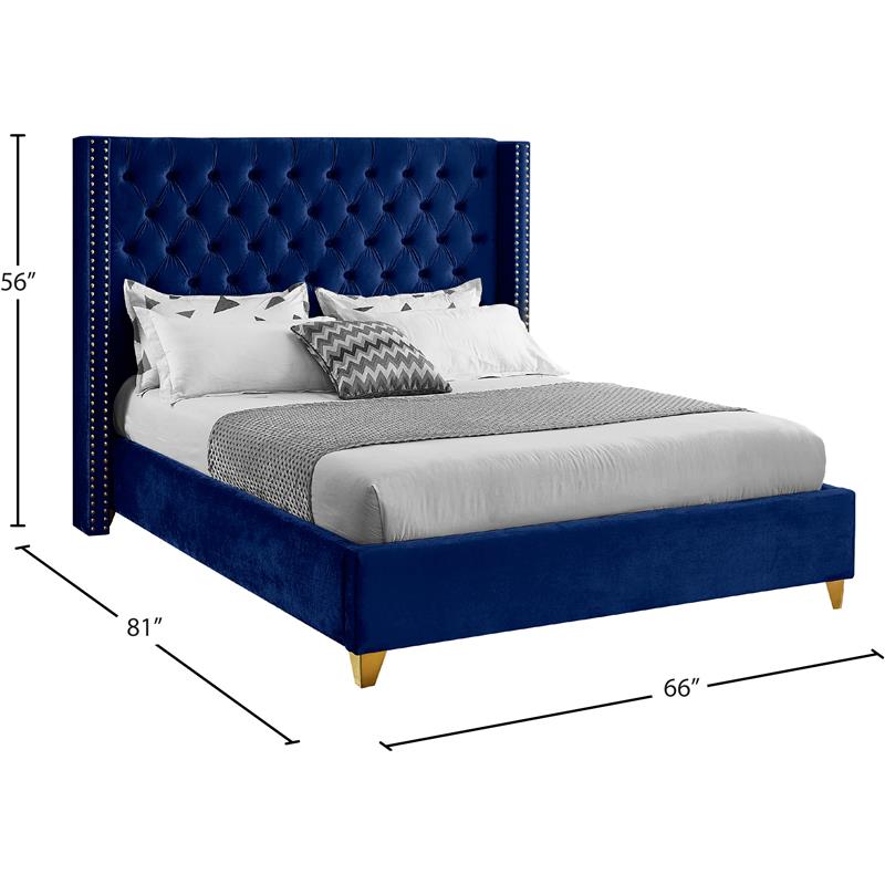 Maklaine Contemporary Deep Detailed Tufted Navy Velvet Full Bed
