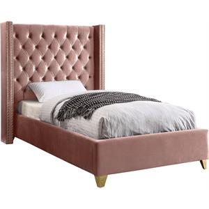Maklaine Contemporary Deep Detailed Tufted Pink Velvet Twin Bed