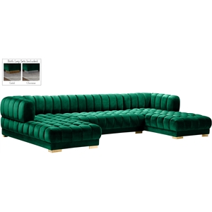 Maklaine Contemporary Deep Biscuit Tufted Green Velvet 3pc. Sectional