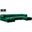Maklaine Contemporary Deep Biscuit Tufted Green Velvet 3pc. Sectional