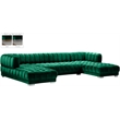 Maklaine Contemporary Deep Biscuit Tufted Green Velvet 3pc. Sectional