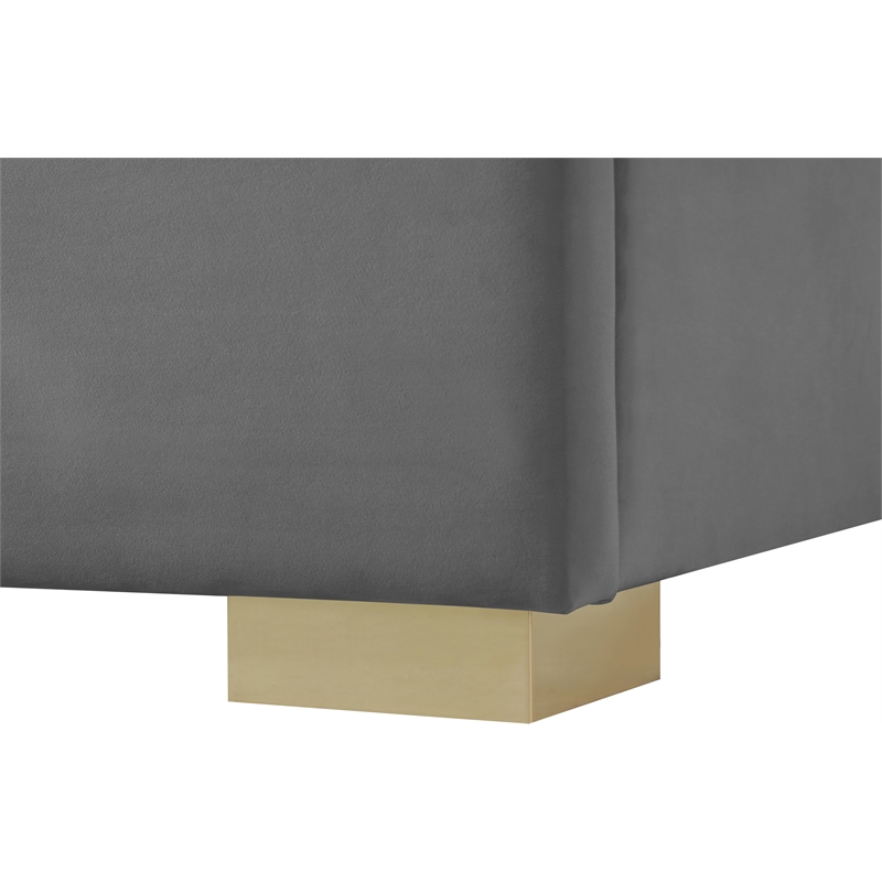 Maklaine Gray Velvet Queen Bed with Gold/Chrome Legs Included
