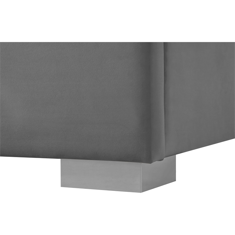 Maklaine Gray Velvet Queen Bed with Gold/Chrome Legs Included