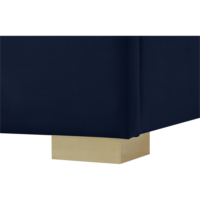 Maklaine Navy Velvet Twin Bed with Gold/Chrome Legs Included