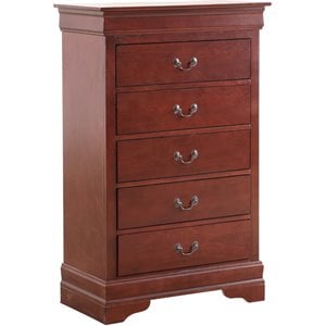 Maklaine Manufactured Wood Cherry Bedroom Chest Rectangular Dovetailed Drawers 48&quotH x 31&quotW x 16&quotD Assembled